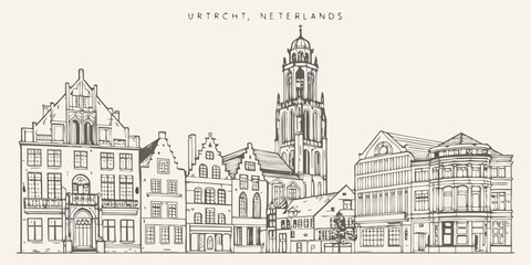 Detailed sketch of utrecht s iconic dom tower and historic buildings © Ratan
