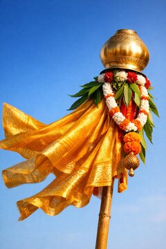 Traditional Gudi Padwa/Padva/Ugadi celebration with colorful rangoli and festive decorations