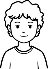 Obraz premium A Boy Character Black and White Avatar Illustration in Minimal Line Art Style Design