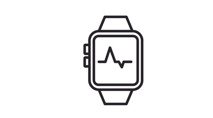 Clean black line vector icon of a smartwatch with a lifeline or heart rate signal, representing fitness tracking, health monitoring, smart devices, wearables, and digital wellness. Minimalist 
