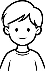 Obraz premium A Boy Character Black and White Avatar Illustration in Minimal Line Art Style Design