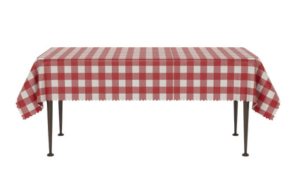 Red and white gingham tablecloth on table isolated on a transparent background