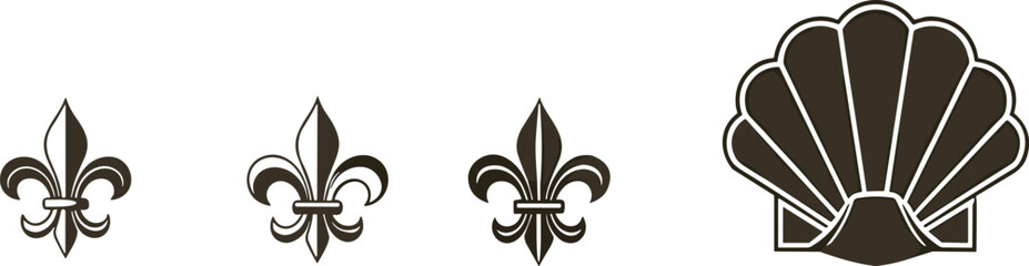 Fleur De Lis and Scallop Shell Vector Illustration Collection Heraldic Symbol Set for Luxury Brand Logo Medieval French Heritage Ornament and Noble Decoration © Austomi's World