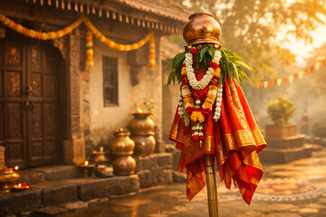 Fototapeta premium Festive Traditional Attire and New Year Rituals – Ugadi Gudi Padva / Gudi Padwa