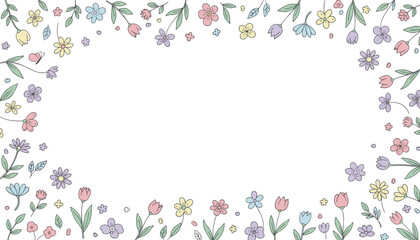 A delicate and whimsical floral border frames a blank white space, perfect for invitations or announcements.