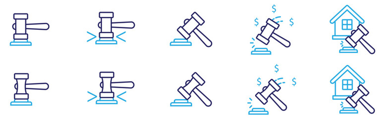 Modern Outline Icons: Justice, Auction, and Home Repair	