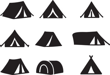 Camping tent silhouette vector set collection © Amina