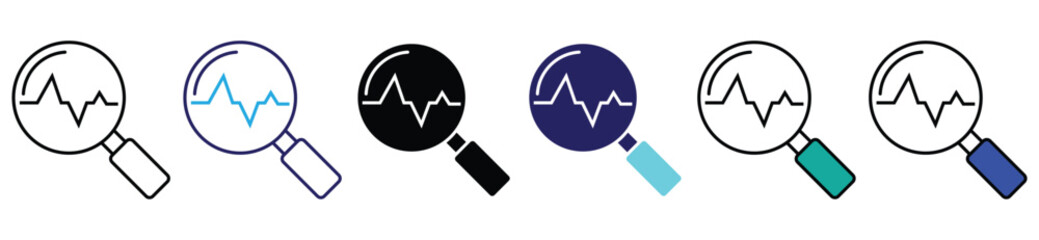 Heartbeat Monitoring Magnifying Glass Icon Set Medical Search Concept