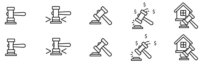 Justice, Auction, and Property Repair Vector Icon Collection	