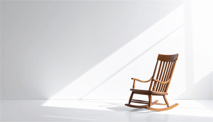 Fototapeta premium Rocking Chair in a Minimal White Room with Copy Space 白い部屋に置かれたロッキングチェアと広い余白2.jpg