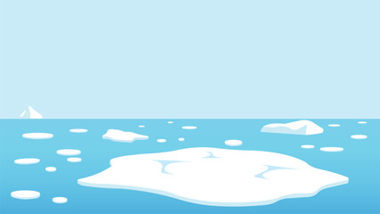 Simple cartoon Arctic seascape with floating ice formations and a calm frozen ocean, vector artwork. © Tanjida