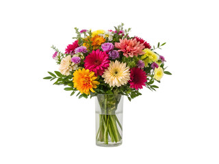 Fototapeta premium Beautiful colorful bouquet of flowers in a clear glass vase