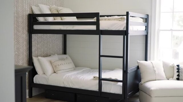 Stylish bunk beds in a modern room create cozy sleeping spaces for children.