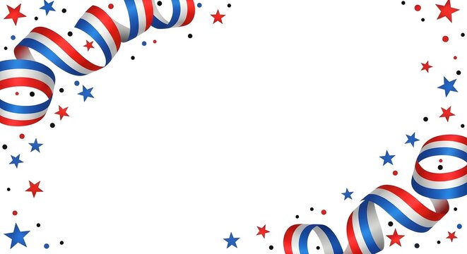 Patriotic border design with red white and blue ribbons and stars