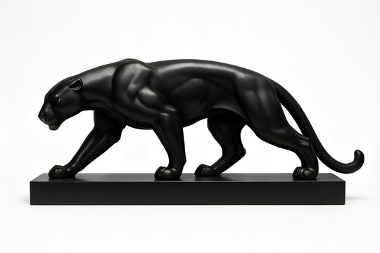 Sculpted black panther statue on modern base