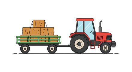 Obraz premium A colorful illustration depicts a tractor pulling a trailer full of hay bales presented as a silhouette high quality professional detailed
