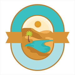 Fototapeta premium Vibrant desert oasis logo with palm tree and river