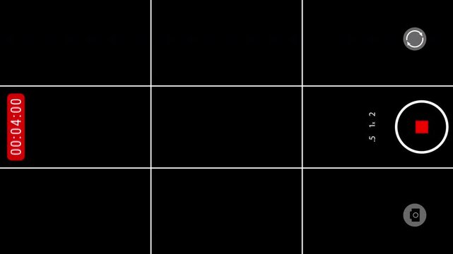 Smartphone horizontal screen camera recording overlay with alpha channel. record button, and other icons. For social media or ugc content. 4K video.
