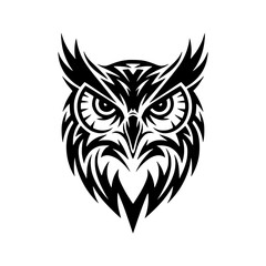 Fototapeta premium Stunning black owl head with sharp feathers and intense gaze