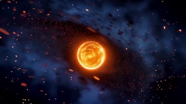 Star collapse into black hole with accretion disk and fiery particles in deep space as gravity and universe end