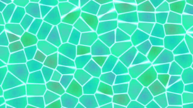 A mosaic background video features a vibrant, turquoise and green pattern of irregularly shaped tiles separated by white grout lines on a digital screen.