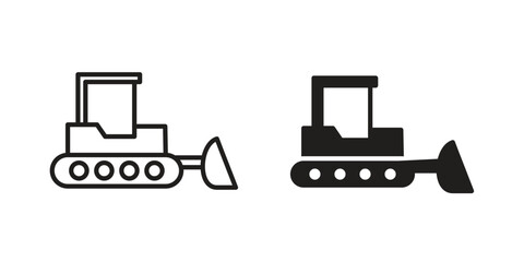 Obraz premium Bulldozer icon set. Linear style. Vector icons