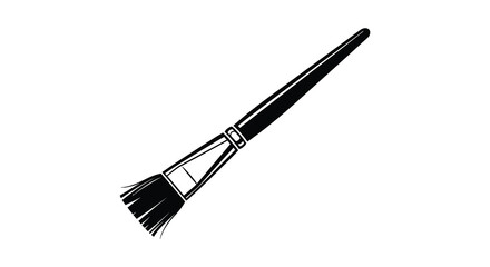 A striking black silhouette of a makeup brush angled diagonally against a white background presenting a simple form silhouette high quality © Creativekhairul02