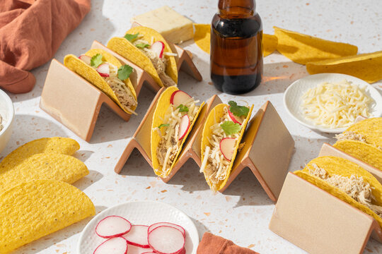 Dad tacos. Simple chicken tacos in a hard tortilla shell. At home Mexican food