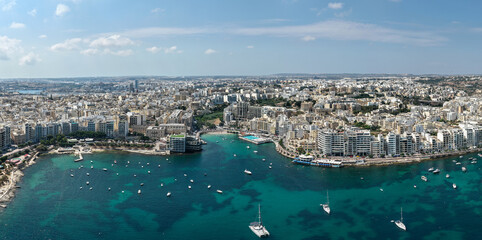 Naklejka premium Balluta Bay aerial coastline - Sliema, Malta