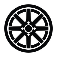 Obraz premium Striking monochromatic vehicle wheel showcasing bold geometric design with clean black and white contrast for modern automotive graphics and branding projects