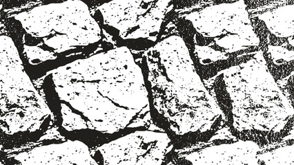 Fototapeta premium Close up of rough stone wall texture with irregular shaped rocks and visible cracks