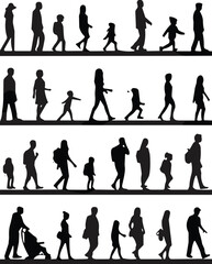 Fototapeta premium Black Silhouette Set Of Fashionable Women In Various Dresses And Poses Isolated On White For Beauty Fashion Shopping And Style