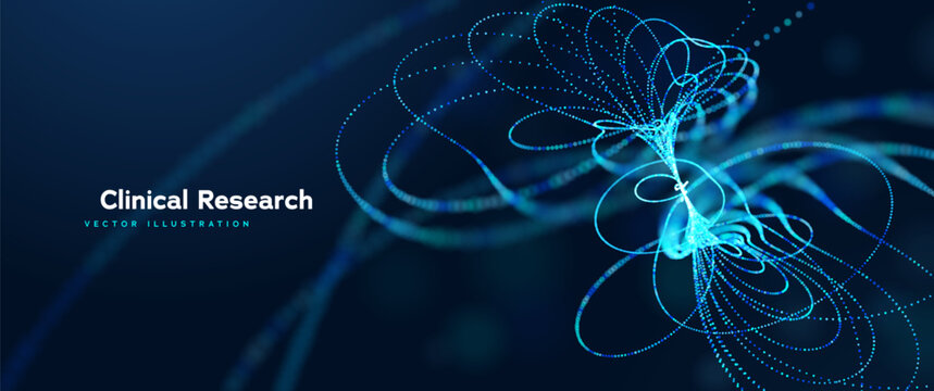 Futuristic Clinical Research Visualization Showing Vascular Structures And Neural Fibers With Blue Particle Motion. Research Graphics. Vector Illustration.