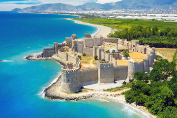 Panoramic view of the Mamure Castle in Anamur Town, Turkey