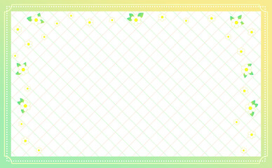 優しいオレンジ色と黄緑の斜め線パターン優しい黄色と黄緑グラデーションのクラシックフレームお花モチーフ