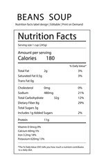 Bean Soup Nutrition Facts Label - Canned Soup Package Design Template