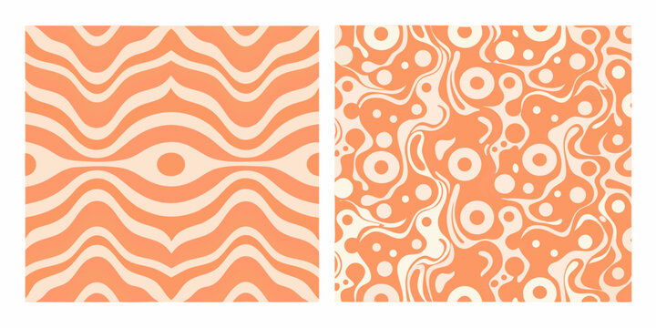 Abstract wavy patterns in orange and cream colors displayed as a diptych