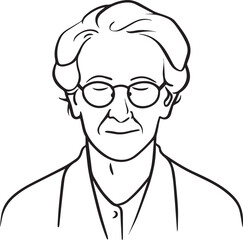 Obraz premium Old Woman Black and White Avatar Illustration in Minimal Line Art Style Design