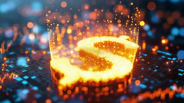 Trends in finance and technology with orange dollar sign and market charts in background