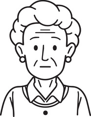Obraz premium Old Woman Black and White Avatar Illustration in Minimal Line Art Style Design