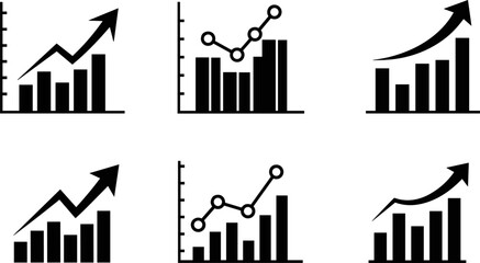 Fototapeta premium Business Growth Chart Icon Set with Bar Graphs, Upward Arrows, and Analytics Symbols for Finance, Marketing, and Data Visualization Design