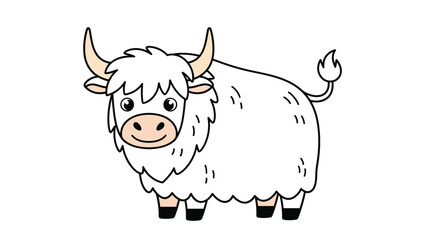Adorable and fluffy cartoon yak with charming horns and a friendly expression, a cute and appealing illustration for children's animal collections.