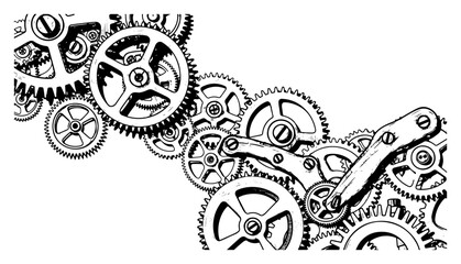 Intricate composition of vintage clockwork gears and mechanical parts in hand drawn style © Cristiano