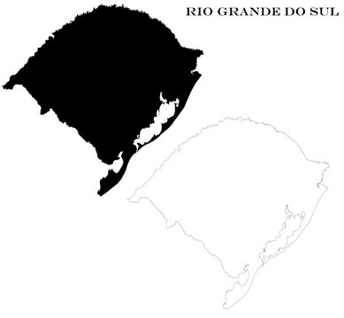 Rio Grande do Sul Country Maps Black Silhouette and Detailed Outline Contours