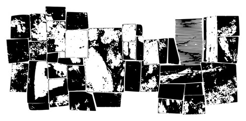 Fototapeta premium Abstract composition of distressed black geometric shapes and rectangular grunge blocks