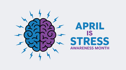 April is Stress Awareness Month Minimalist Banner with Dual Colored Brain and Energy Symbols for Corporate Wellness and Mental Health Support © Zander