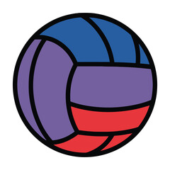 Fototapeta premium Vibrant beach ball floating against a clean white background showcases bold geometric patterns in striking blue purple and red hues perfect for sports marketing or energetic lifestyle branding