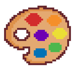 Obraz premium Wooden art palette with colorful paint spots pixel art icon