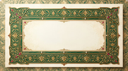 Obraz premium Royal Green and Gold Islamic Ornament Frame with Ruby Gemstone Details