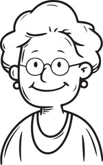 Obraz premium Old Woman Black and White Avatar Illustration in Minimal Line Art Style Design